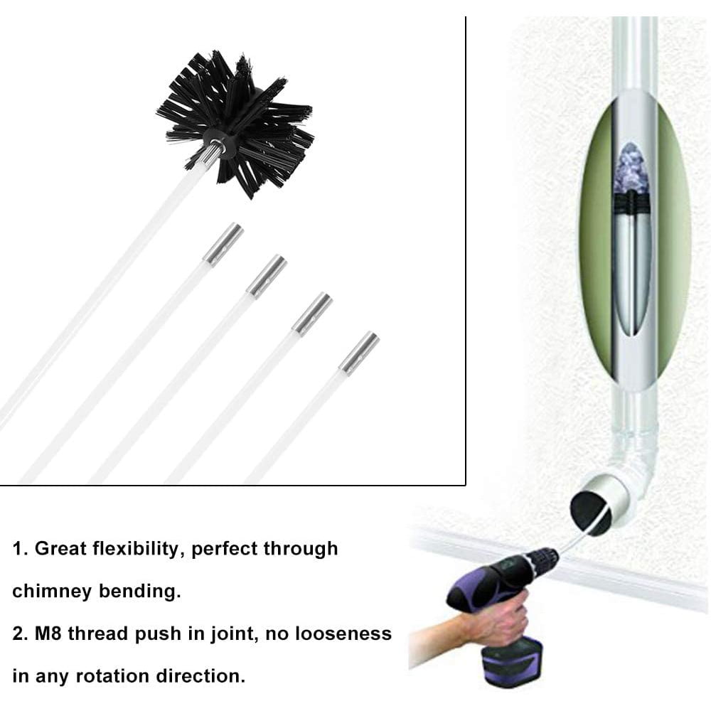 Kit de curatare cos de fum, pentru horn, cu perie, asamblare usoara, pentru sobe, centrale termice, seminee, 6m