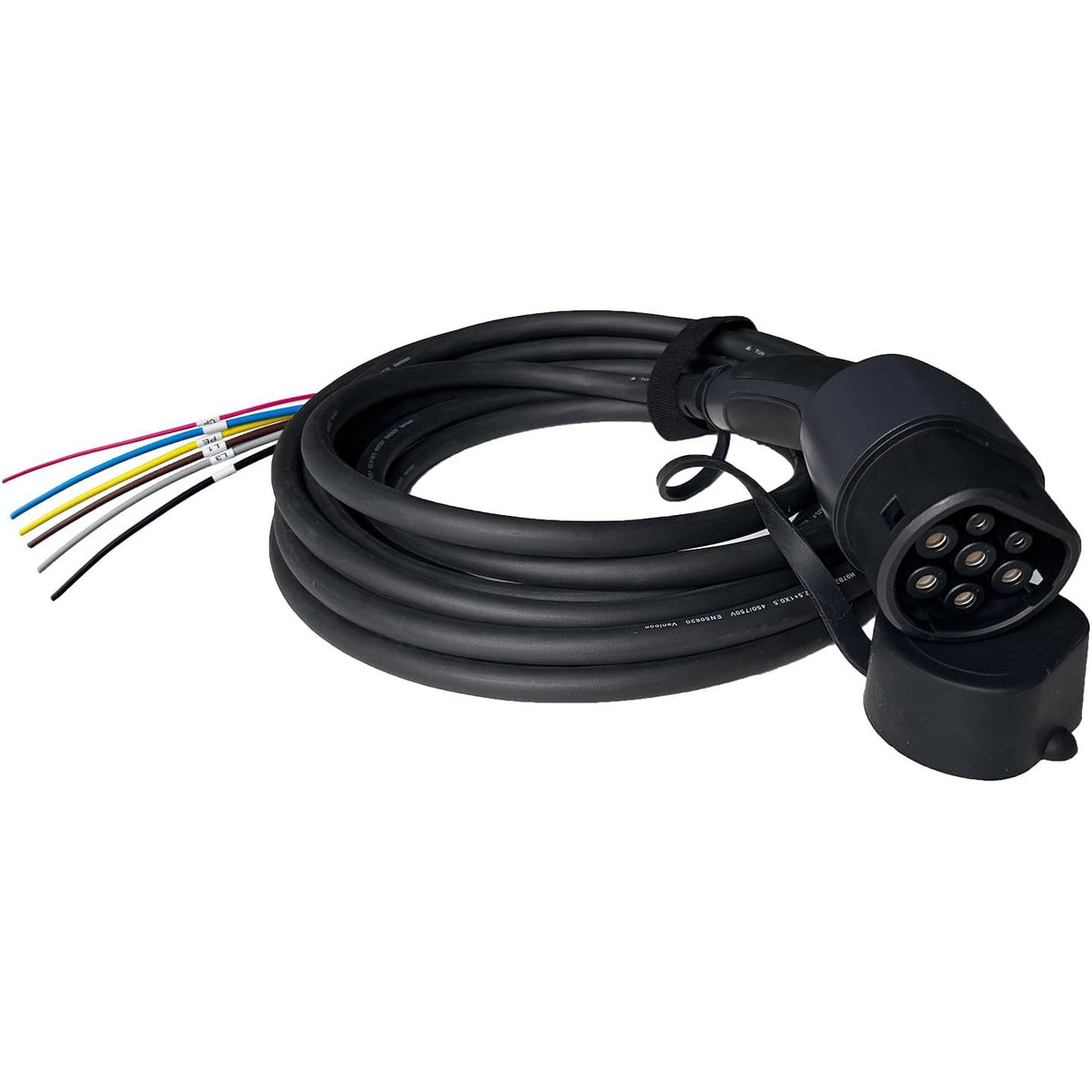 Cablu de incarcare pentru vehicule electrice Tip 2 IEC 62196-2, 11 kW, 16A, trifazat, 7.5 m, capat deschis pentru statie/Wallbox, IP55, Certificat CE & DEKRA, compatibil EV/PHEV