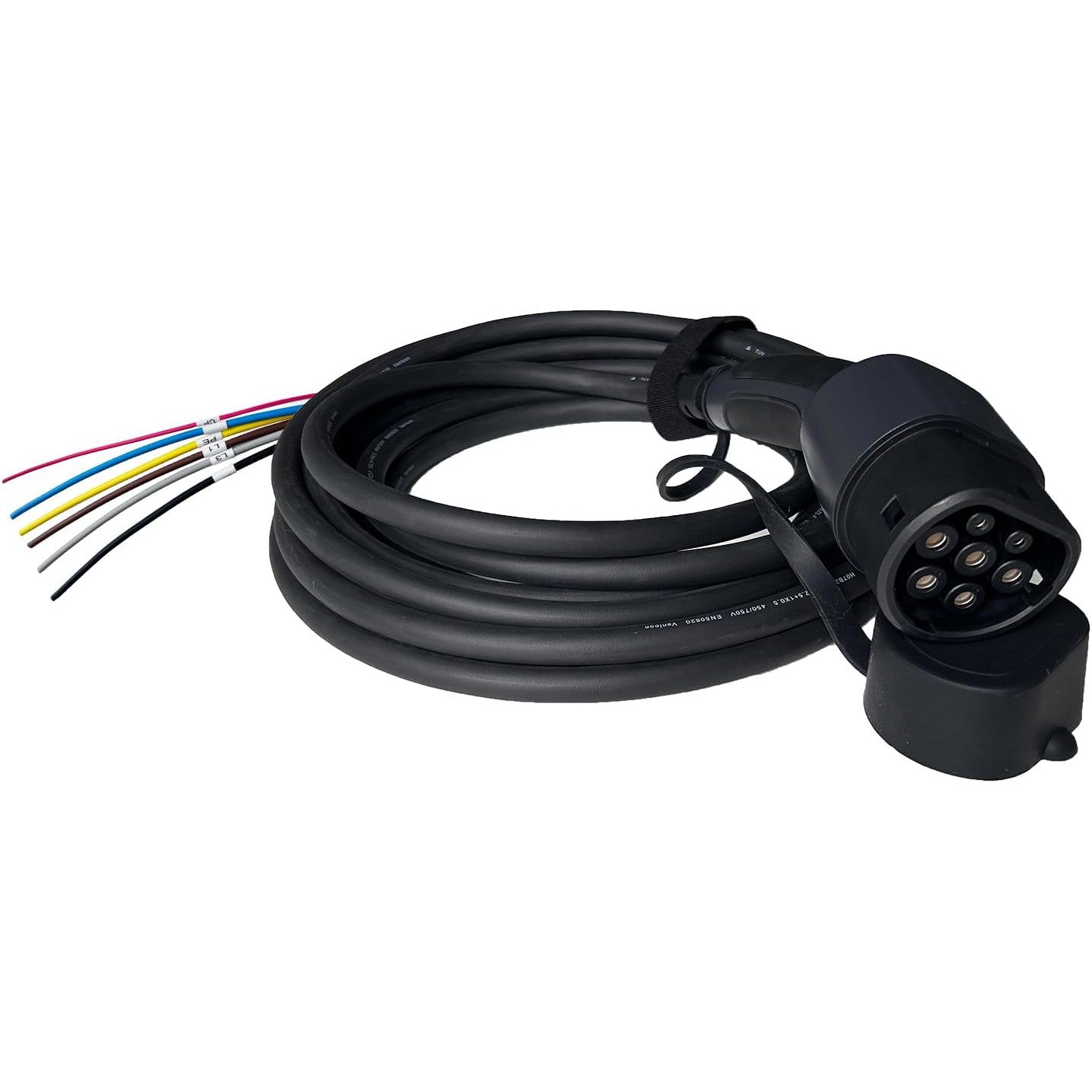 Cablu de incarcare pentru vehicule electrice Tip 2 IEC 62196-2, 11 kW, 16A, trifazat, 7.5 m, capat deschis pentru statie/Wallbox, IP55, Certificat CE & DEKRA, compatibil EV/PHEV