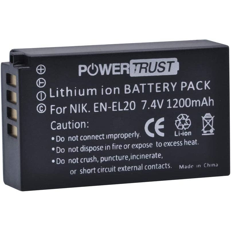 Set 2 acumulatori EN-EL20 EN-EL20 1200 mAh PowerTrust cu incarcator cu display LCD pentru Nikon EN EL20, Coolpix A 1 AW1, 1 J1, 1 J2, 1 J3, 1 S1, 1 V3
