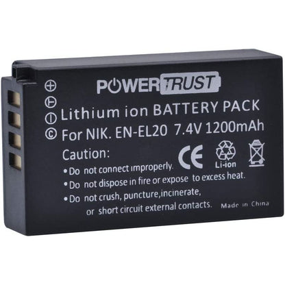 Set 2 acumulatori EN-EL20 EN-EL20 1200 mAh PowerTrust cu incarcator cu display LCD pentru Nikon EN EL20, Coolpix A 1 AW1, 1 J1, 1 J2, 1 J3, 1 S1, 1 V3