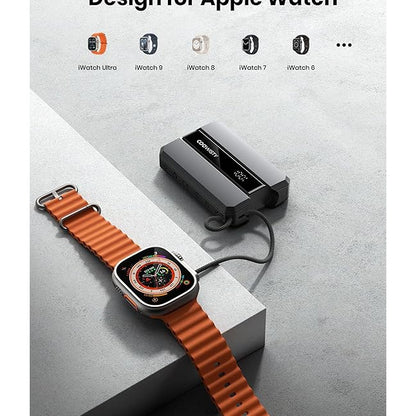 Baterie externa 2 in 1, 10000 mAh, afisaj LED, pentru Apple Watch, incarcator portabil USB C 20 W PD, cu incarcare rapida pentru iPhone, Power Bank compatibil cu Apple Watch Series 9/8/7/6/SE/5/4/3/2