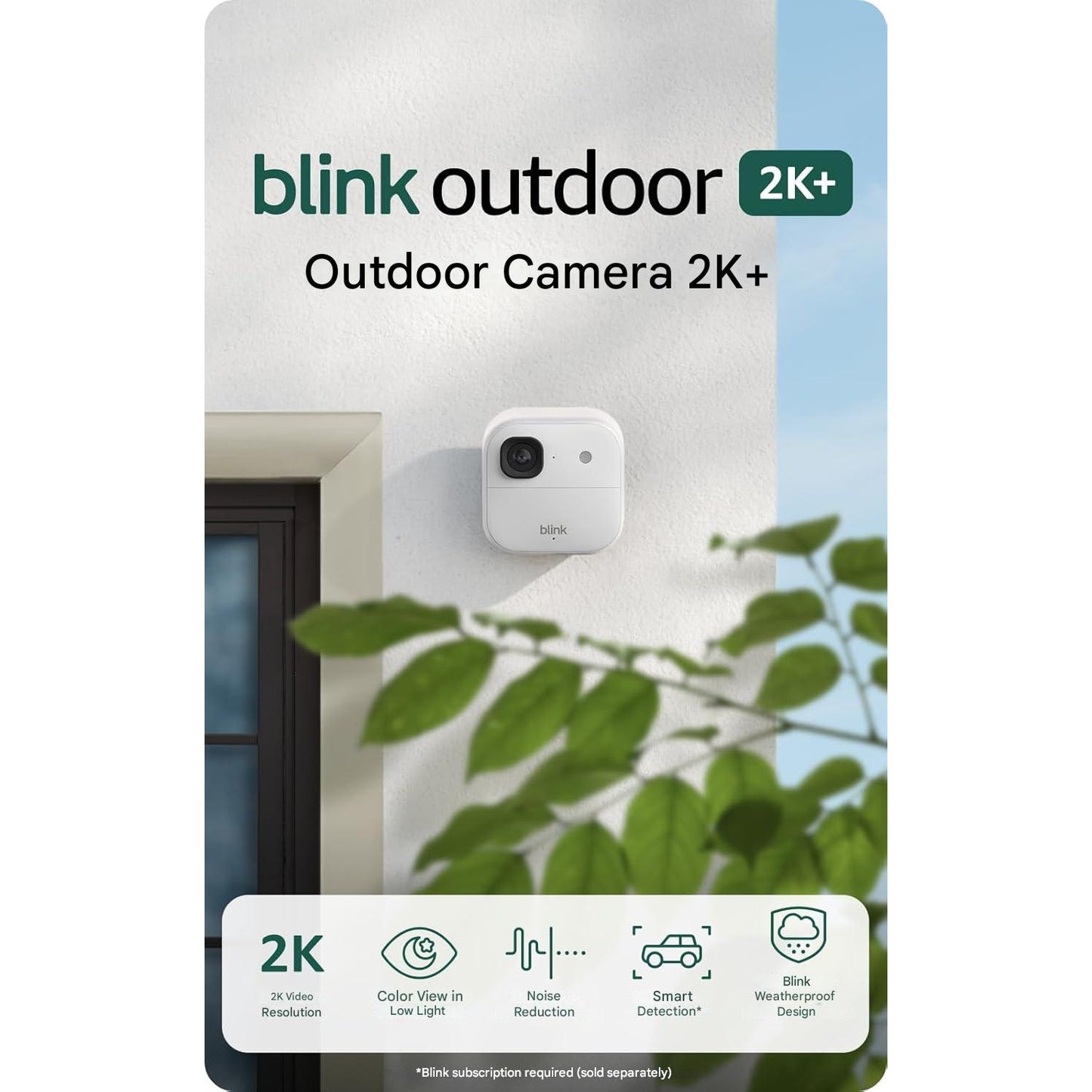 Camera de supraveghere Blink 2K+ de exterior, IP65,Wireless, generatie noua, rezolutie video 2K, audio bidirectional, zoom 4x, vizibilitate color in lumina slaba, alb - modul de sincronizare nu este inclus