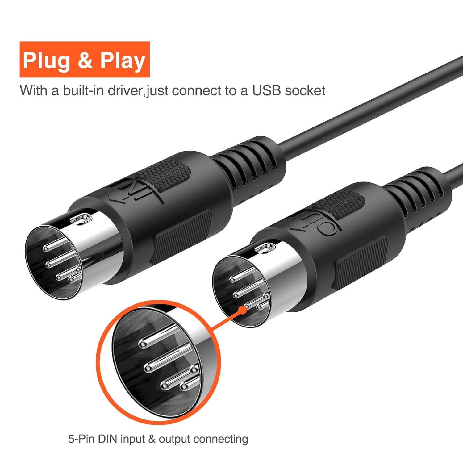 Cablu adaptor USB la MIDI IN-OUT, cu indicator LED, compatibil cu tastatura muzicala, orga, chitara, tobe, mixere, pentru PC / laptop/MAC, 2m