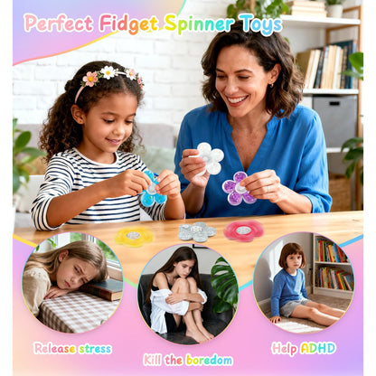 Set 6 Fidget Spinner Coolden cu sclipici lichid, jucarii antistres pentru copii si adulti, spinner manual, relaxare, concentrare, multicolor