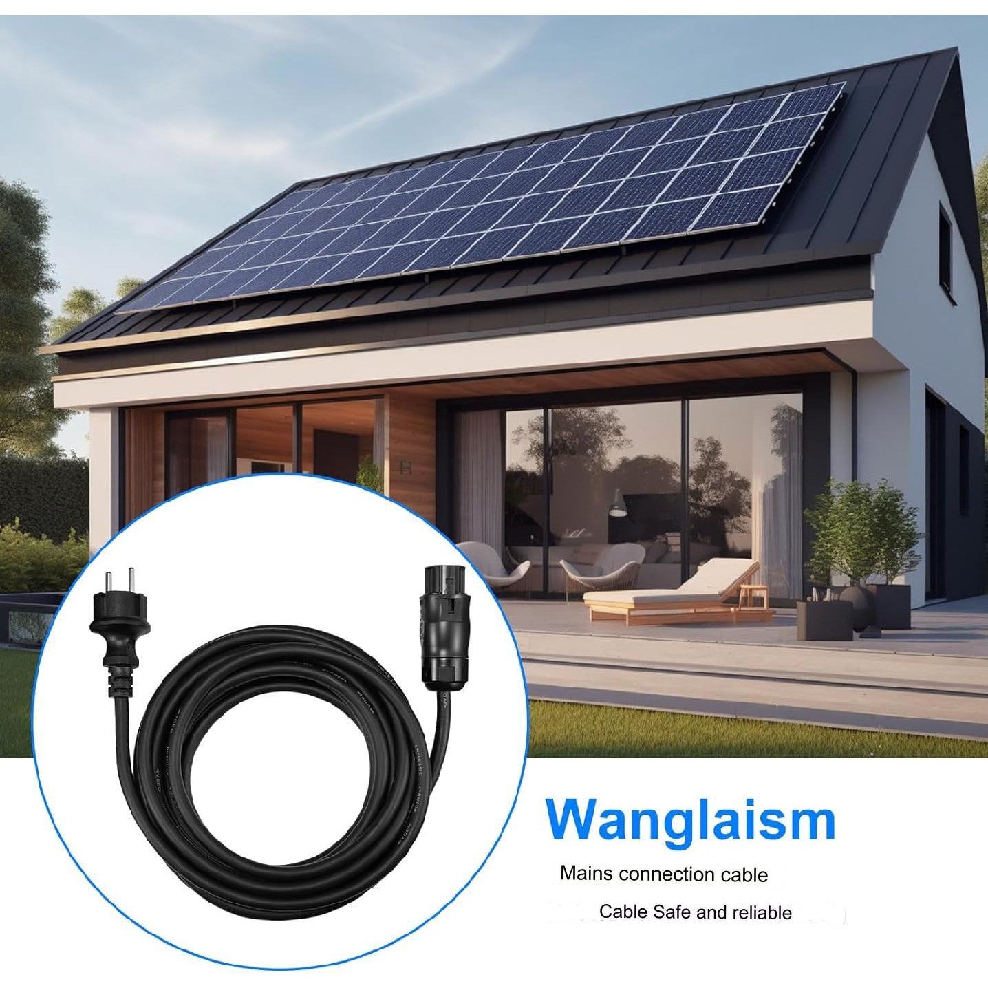 Cablu conectare BC01 la Schuko, de 5 m, adaptor de prelungire pentru microinvertoare, cu 3 pini, diametru de 10 mm, rezistent UV si la temperaturi de la -30°C pana la +60°C