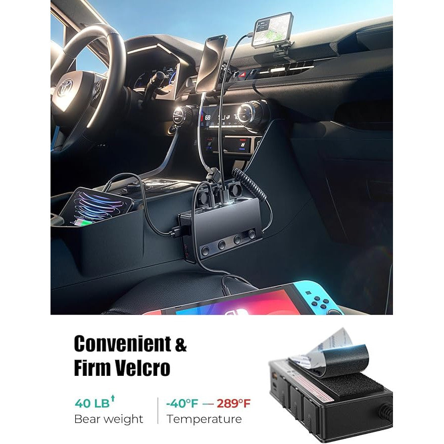 Adaptor bricheta auto 191W Pro, 12V/24V, cu 2 porturi QC & 3.0 18W, 2 PD & 3.0 Pro 30W, 3 prize soclu 80W, 2 porturi USB 15W, monitorizare LED a tensiunii, intrerupatoare, incarcator priza auto pentru smartphone, tableta, dashcam