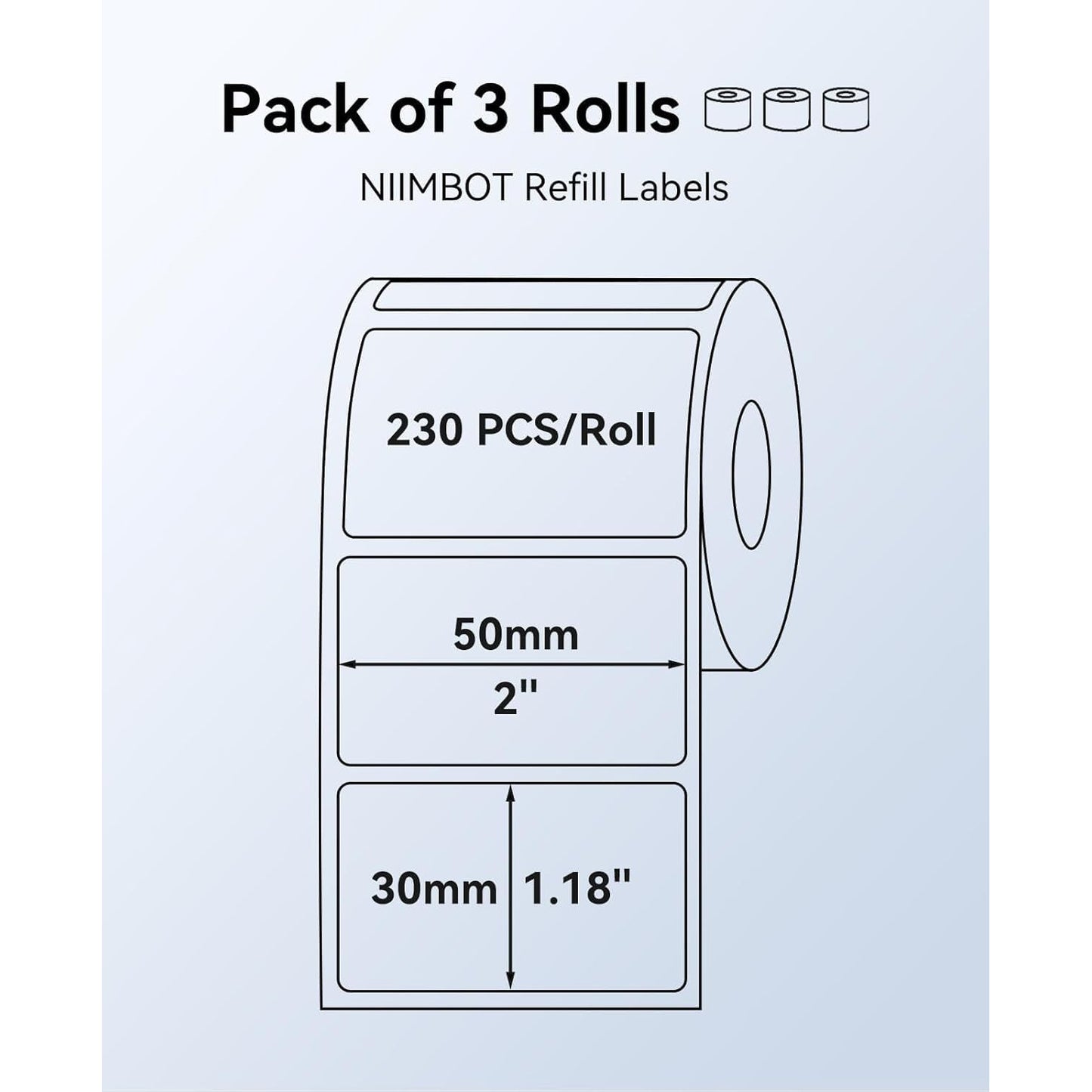 Set 3 role etichete termice 50x30 mm compatibile cu imprimantele NIIMBOT B1/B21/B3S, 230 etichete/rola, autoadezive, imprimare direct termica, rezistente la apa si ulei, fara BPA, alb