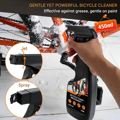 Kit curatare lant bicicleta, cu degresant 450 ml si ulei pentru lant 120 ml, perii curatare transmisie, laveta microfibra, set intretinere pentru MTB, cursiera si eBike