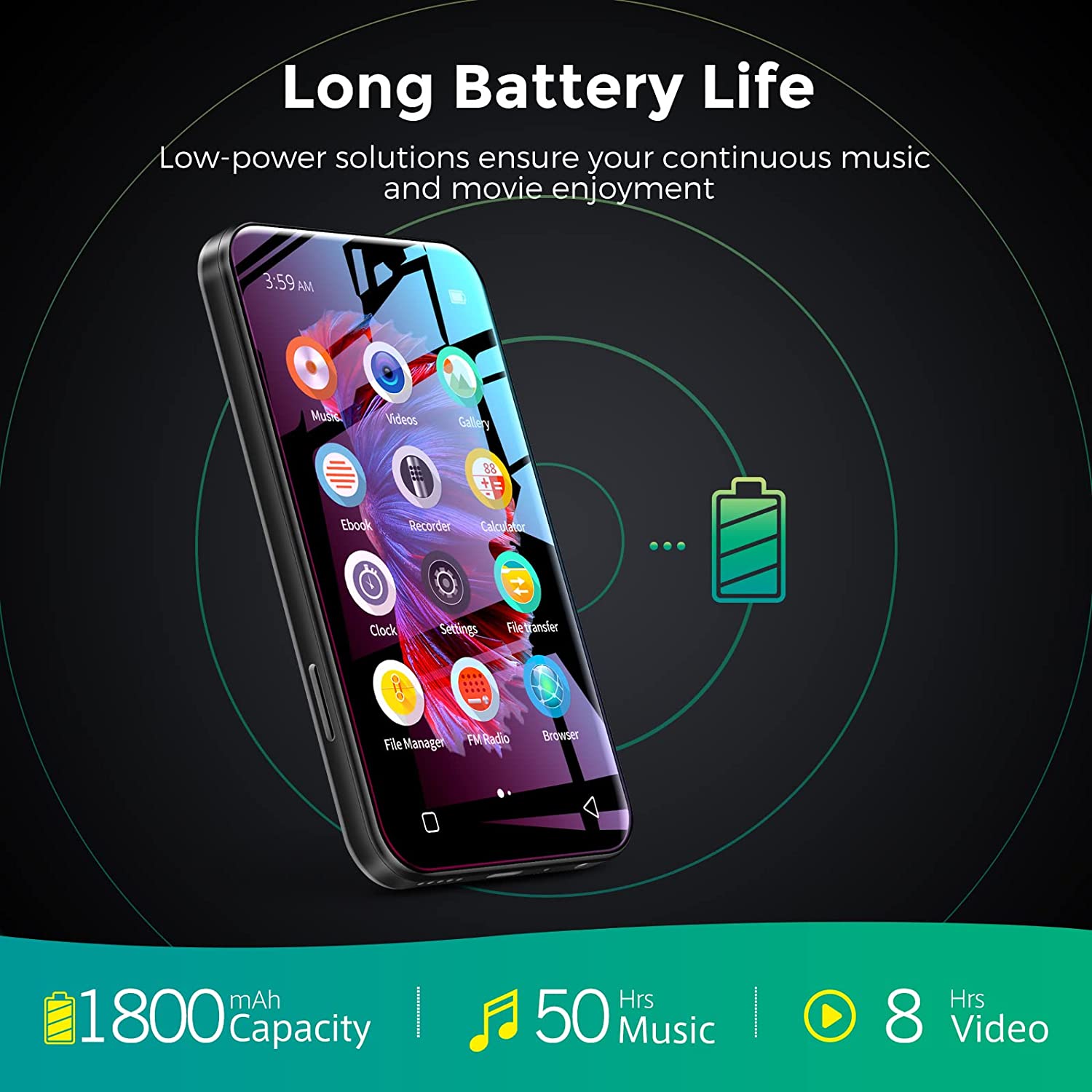 MP4 Player WiFi, cu ecran 4 inch, Bluetooth, full touchscreen, MP3 Player cu browser mini, difuzor, sunet HiFi, e-book, inregistrare radio si voce, suporta card pana la 512 GB