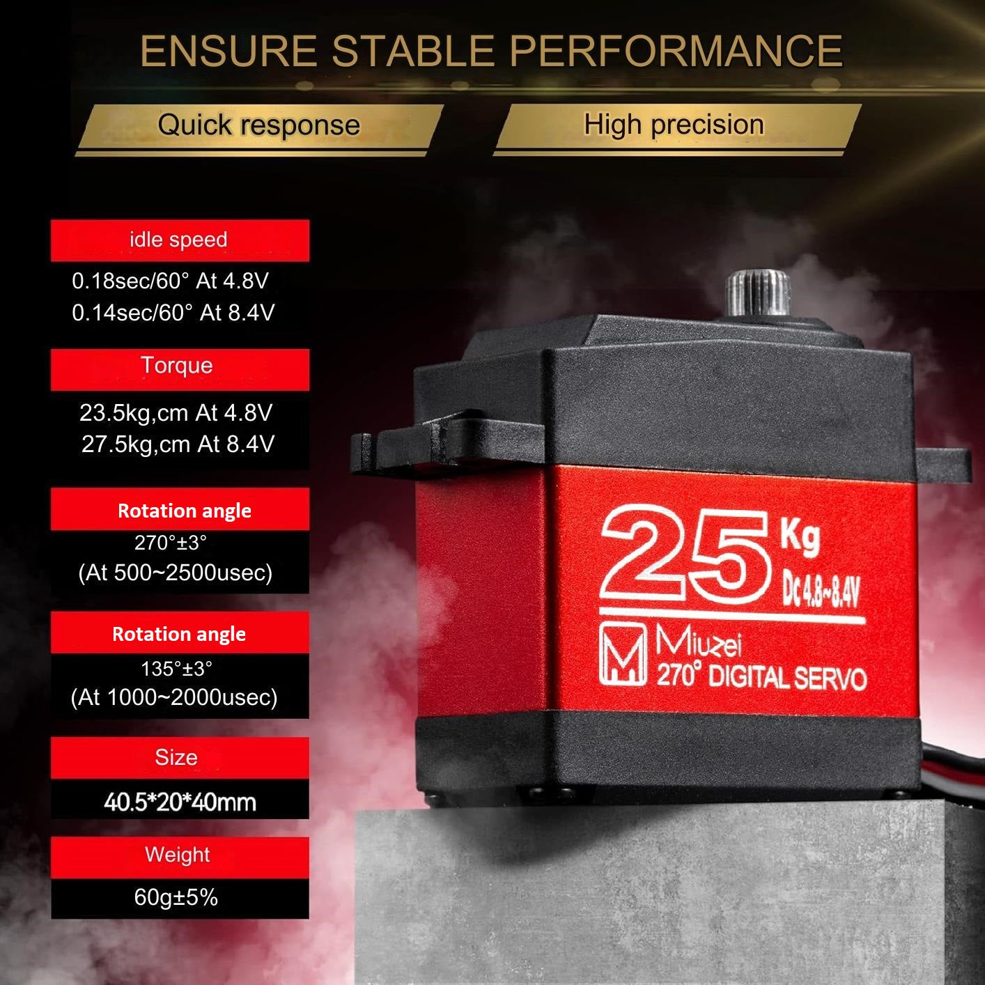 Set de 2 servomotor 25 kg, unghi operare 270°, angrenaj metalic, impermeabil IP66, cu accesorii, pentru barca RC, masina RC, brat robot, model avion, model elicopter