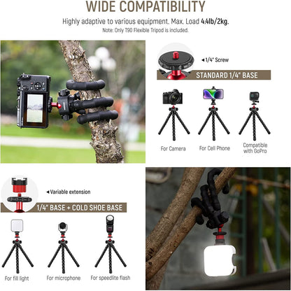 Trepied flexibil cu 2 brate detasabile cu montura cold shoe, cu telecomanda, montura cap rotativ tip bila, sarcina maxima 2 kg, pentru smartphone, video streaming, vlog, inregistrare