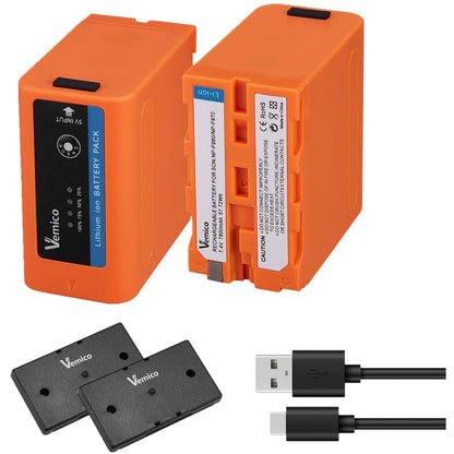 Set 2 acumulatori NP-F980, 7800 mAh, powerbank cu indicator LED, Micro USB, compatibil cu Sony NP F960/F980/F750/F550/F570/F530/F770/F930/F950