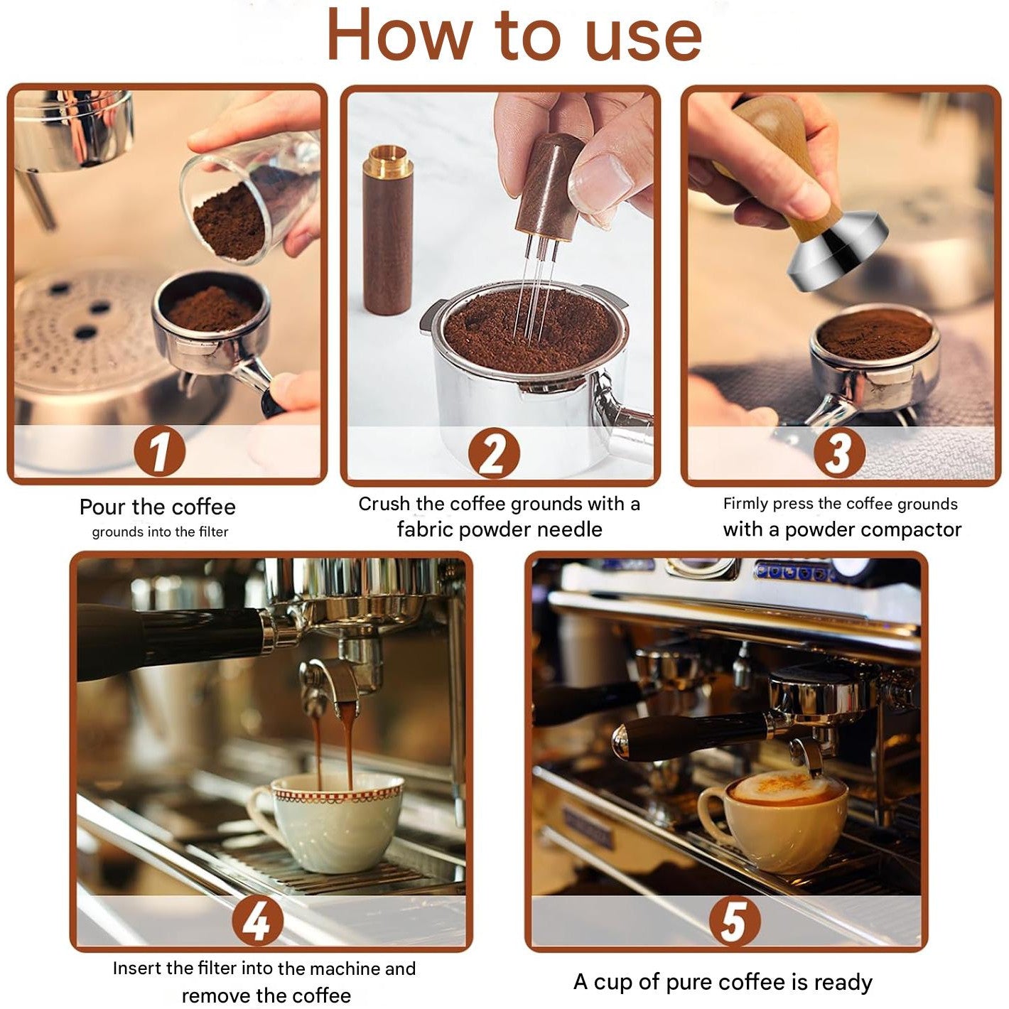 Set tamper cafea, accesorii espresso cu distribuitor cafea si baza tamper, maner detasabil, multifunctional