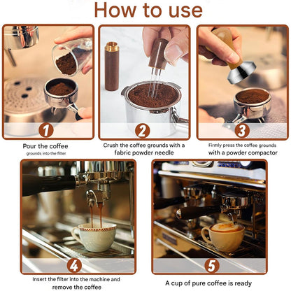 Set tamper cafea, accesorii espresso cu distribuitor cafea si baza tamper, maner detasabil, multifunctional