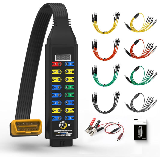 Detector protocol auto 16 pini Breakout Box OBD2, afisaj tensiune in timp real, cablu de 17, 7 inch, LED diagnostic, compatibil multimetru/osciloscop, instrument testare si diagnosticare auto OBDII