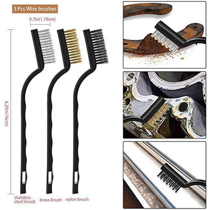 Set perii detailing auto, 11 piese, cu pensule pentru detaliere, perii de sarma, perie moale scurta, perie lunga si laveta