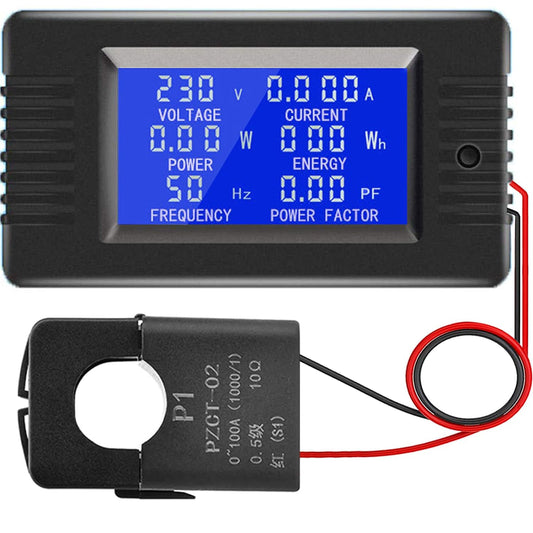 Panelmetru combinat, Wattmetru digital de panou, AC 80-260V si 0-100A, cu Voltmetru, Ampermetru, masurare energie, cu transformator