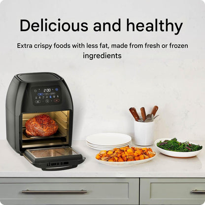 Friteuza Chefman cu aer cald, 10L, 1800 W, 17 optiuni presetate, cu ecran digital, rotisor inclus, deshidrator, convectie rapida, oprire automata, fereastra mare de vizualizare, accesorii din otel inoxidabil, gatit sanatos