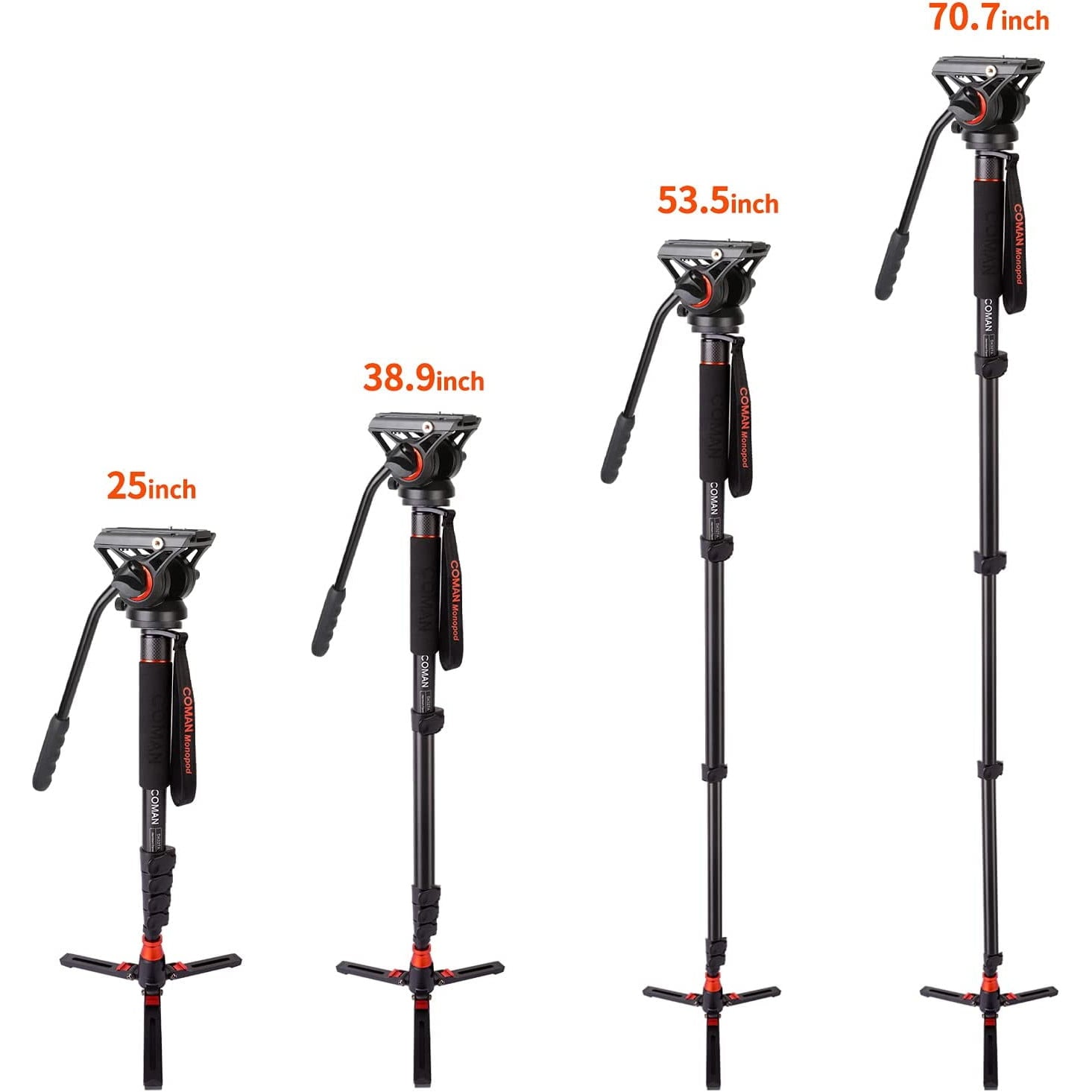 Monopied profesional cu placuta eliberare rapida, cap pivotant 360°, inaltime reglabila 64cm - 180 cm, incarcare maxima 8 kg, stand tip trepied, din aluminiu