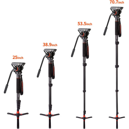 Monopied profesional cu placuta eliberare rapida, cap pivotant 360°, inaltime reglabila 64cm - 180 cm, incarcare maxima 8 kg, stand tip trepied, din aluminiu