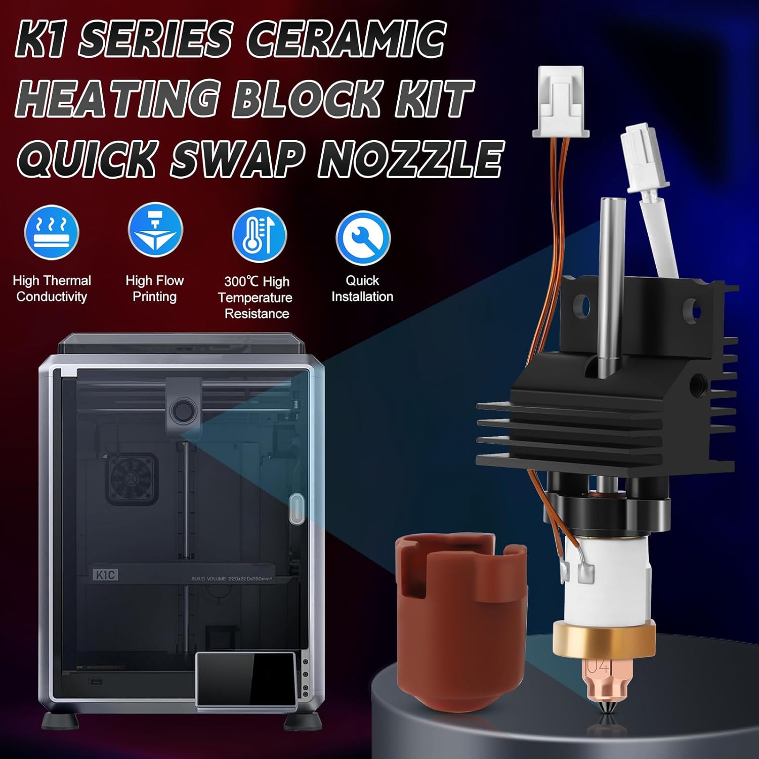 Set de 31 piese kit upgrade Hotend pentru imprimanta 3D Creality K1/K1 Max/K1C, bloc incalzire ceramic, duza 0, 4 mm, viteze pana la 600 mm/s, rezistent la temperaturi ridicate, instrumente curatare si accesorii