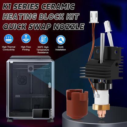 Set de 31 piese kit upgrade Hotend pentru imprimanta 3D Creality K1/K1 Max/K1C, bloc incalzire ceramic, duza 0, 4 mm, viteze pana la 600 mm/s, rezistent la temperaturi ridicate, instrumente curatare si accesorii