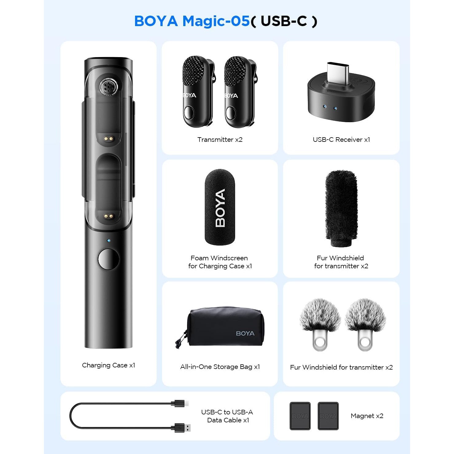 Microfon lavaliera USB-C 4 in 1, microfon wireless multifunctional cu reducere zgomot AI, inregistrare de siguranta, 30 ore durata viata baterie, 100 m distanta transmitere, negru