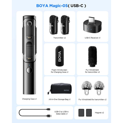 Microfon lavaliera USB-C 4 in 1, microfon wireless multifunctional cu reducere zgomot AI, inregistrare de siguranta, 30 ore durata viata baterie, 100 m distanta transmitere, negru