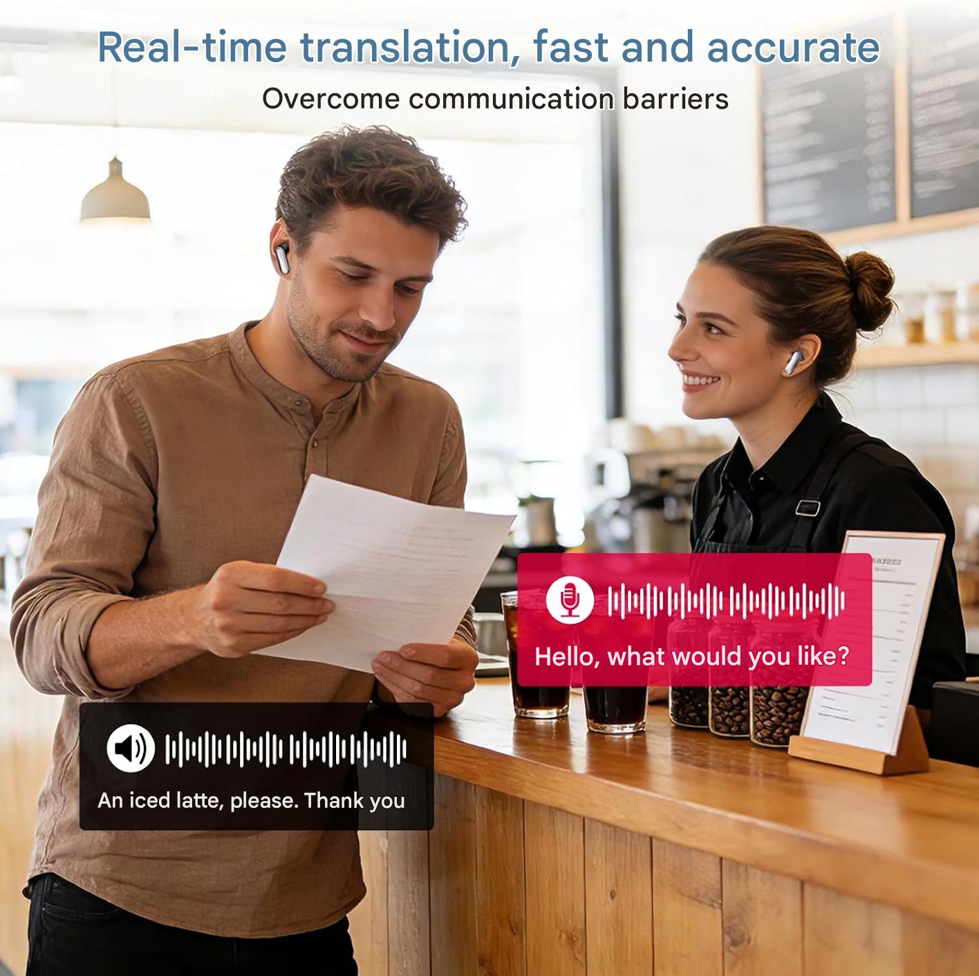 Casti cu traducere NE48 KI 3 in 1, Bluetooth 6.0, AI 165 limbi, 11 moduri traducere, IPX5, autonomie 48h, HiFi sunet, microfon ENC, ecran tactil LCD, traducator instant pentru calatorii si afaceri, aplicatie gratuita Auralntelli