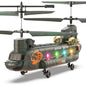 Elicopter cu telecomanda VATOS Chinook RC 2.4GHz, elicopter militar cu 2 motoare si 2 baterii reincarcabile, mentinere altitudine, decolare si aterizare cu un singur buton, lumini LED, sistem anti-blocare, zbor interior/exterior, pentru copii si adulti