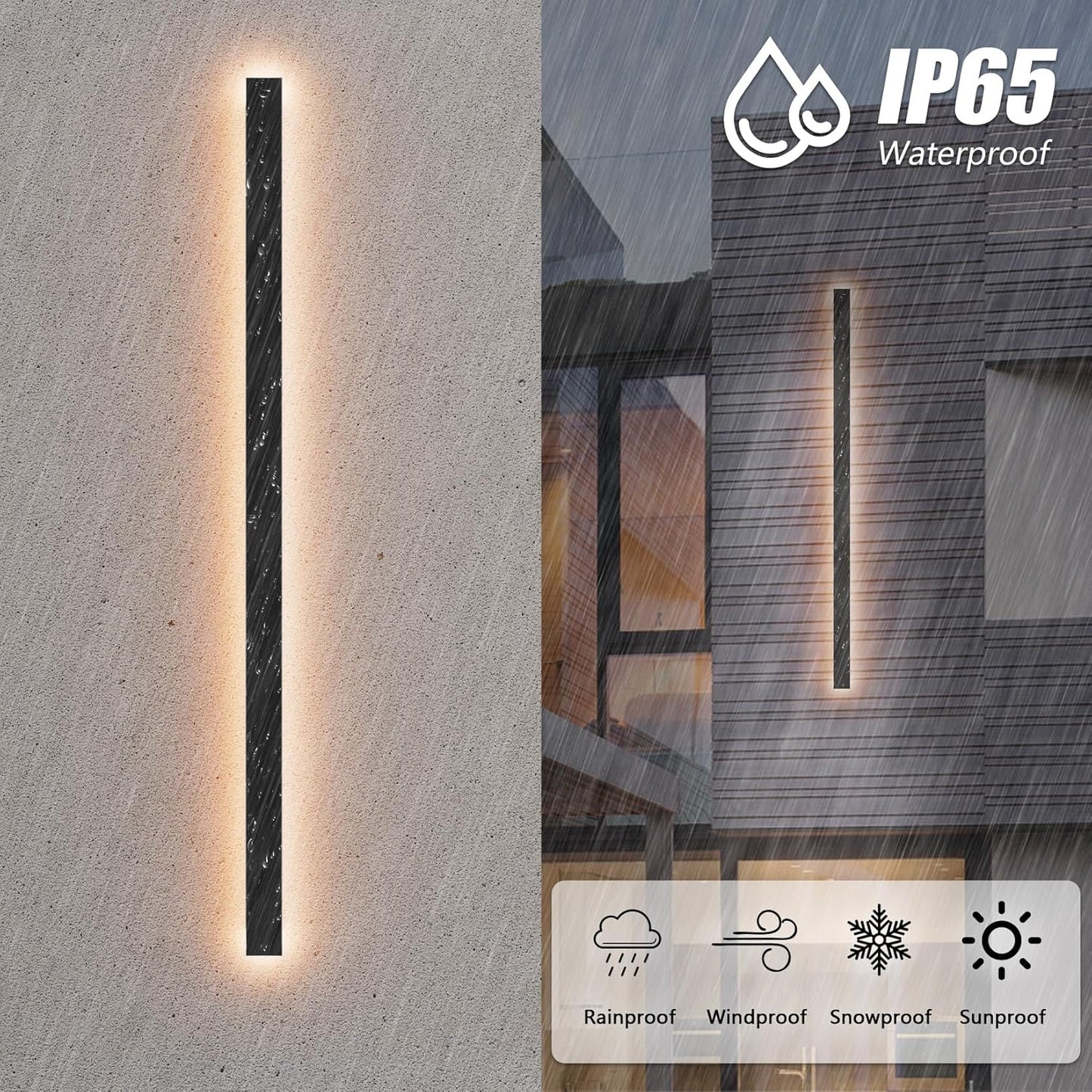 Aplica liniara LED de perete, 120 cm lungime, 35 W, lumina calda 3000 K, impermeabila IP65, corp din metal si abajur acrilic, pentru casa, curte si gradina