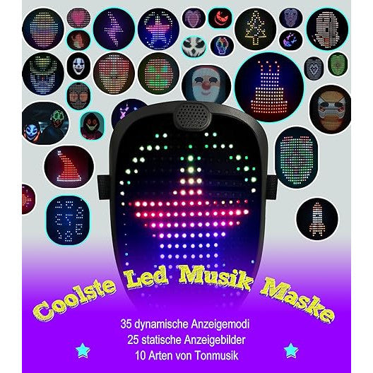 Masca Halloween LED inteligenta cu 60 de imagini, schimbare imagine prin gesturi, cu acumulator, negru