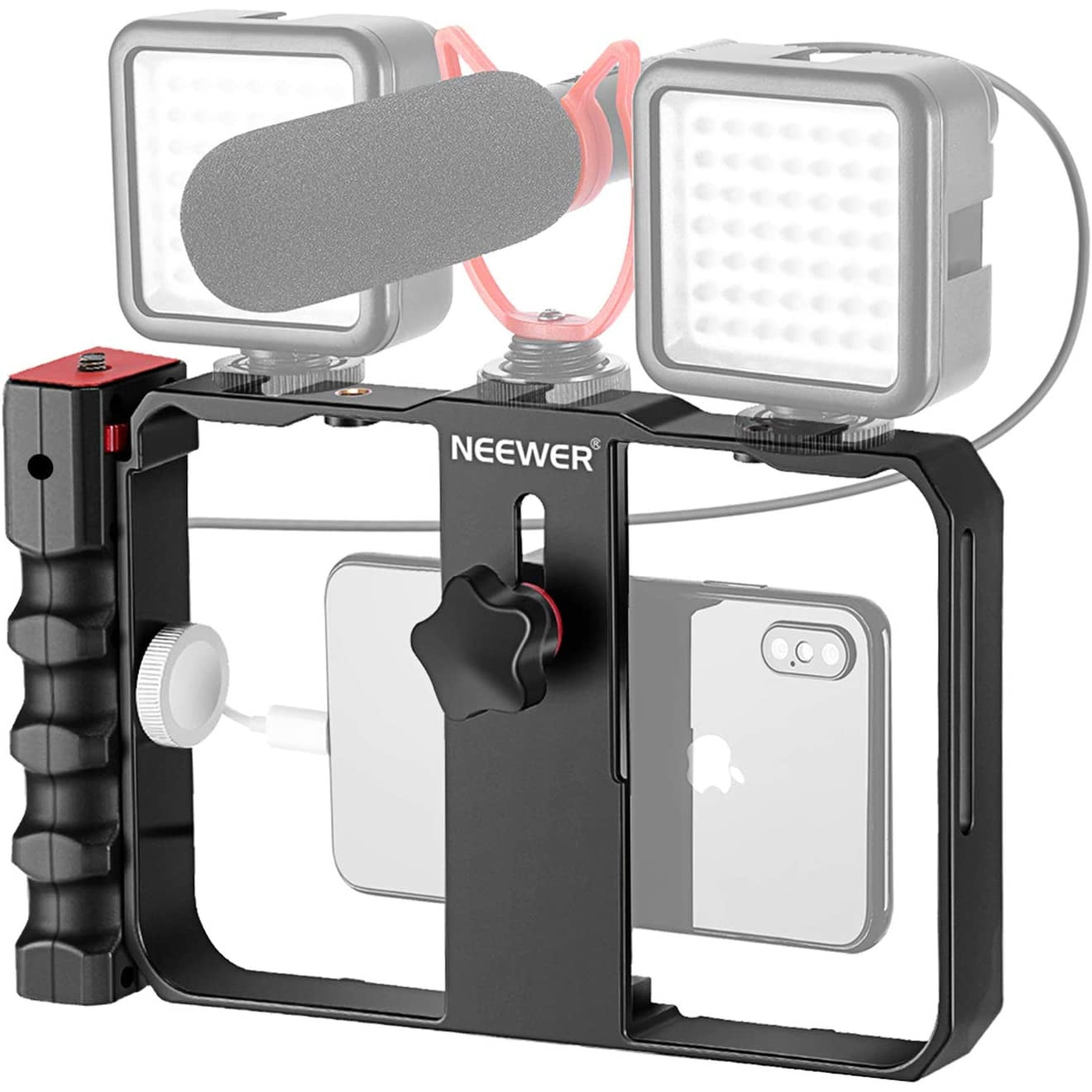 Cadru video rig pentru smartphone cu filet 1/4, utilizare orizontala sau verticala, montare trepied, din Aluminiu prelucrat CNC, pentru iPhone 11 Pro, 11 Pro Max, X, Xs, Huawei, Samsung