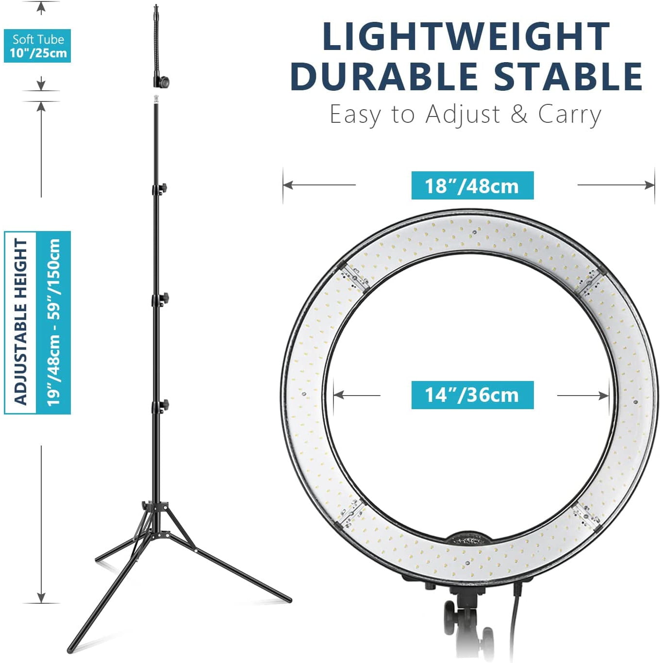 Set lampa circulara LED ring light 18 inch 55W 5500K, dimabil 1-100% cu trepied reglabil, filtre de culoare portocaliu si alb, suport telefon, adaptor cap trepied, telecomanda Bluetooth
