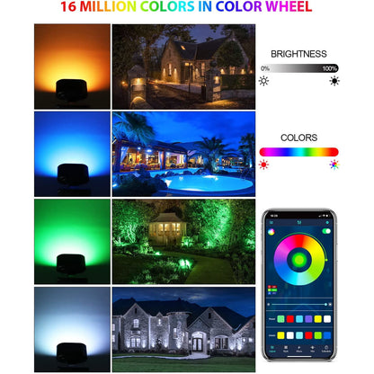 Set de 4 lampi solare LED RGB Bluetooth, cu control prin aplicatie, impermeabile IP65, luminozitate reglabila, pornire si oprire automata, panou si lumina reglabile