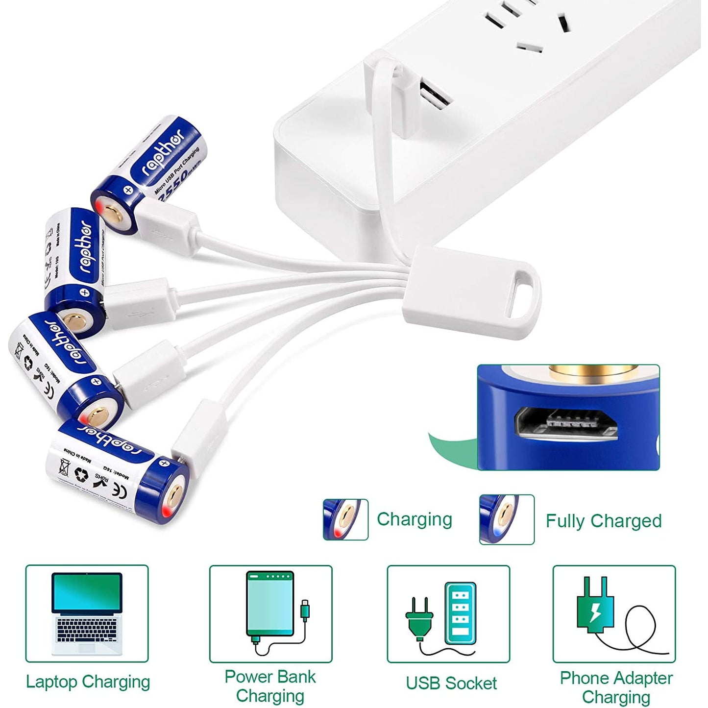 Set de 4 acumulatori 850 mAh, inlocuiesc CR123A, 123, 123A, BR2/3A, CR123, CR123R, CR17345, DL123A, EL123AP, K123, K123A, K123LA, L123A, SF123A, VL123A, 5018LC, cu port USB si LED indicator
