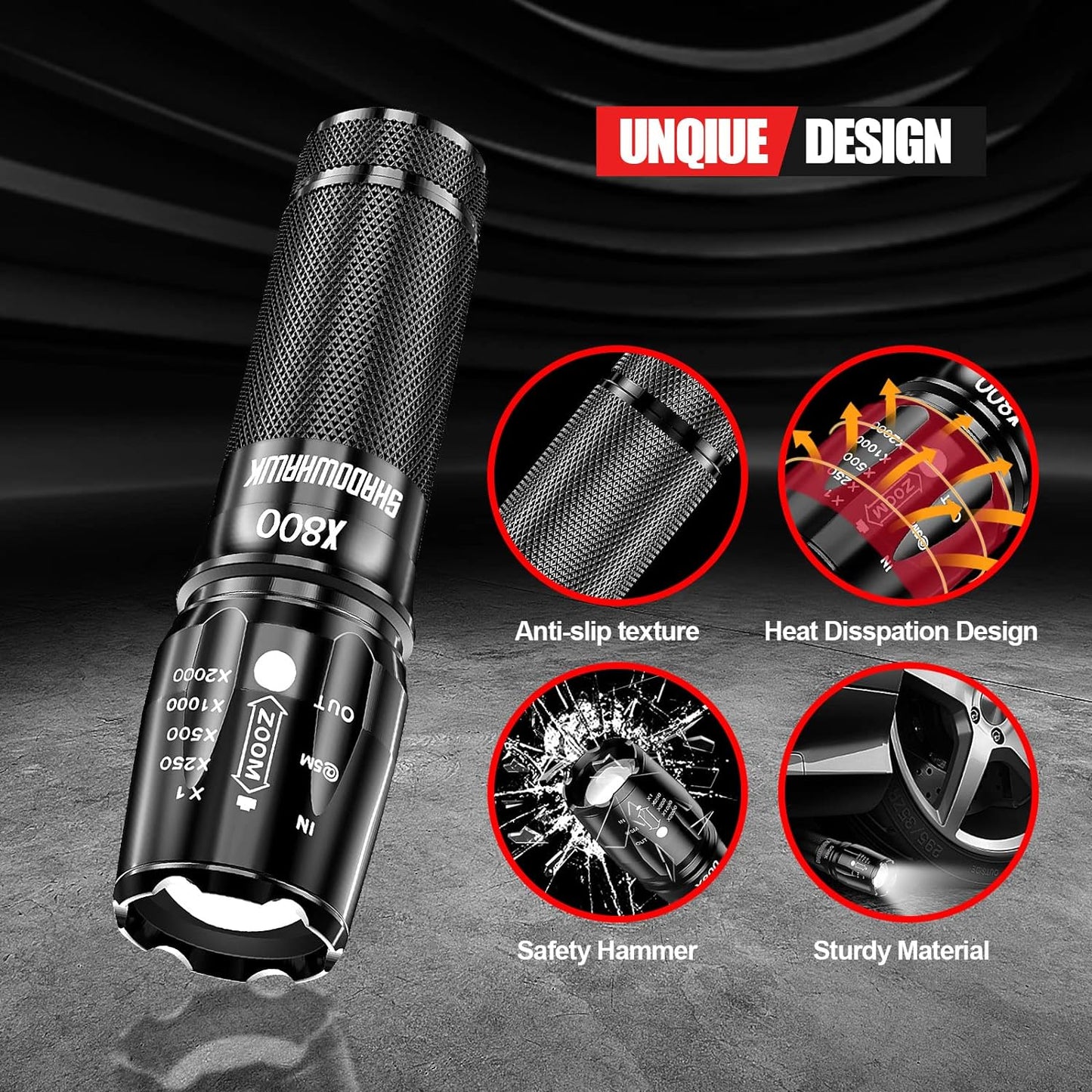 Lanterna tactica LED, din aluminiu, 15000 lumeni, profesionala, focus ajustabil, acumulator inclus, 5 moduri iluminare, rezistenta la apa, incarcare USB, sursa XML-U2
