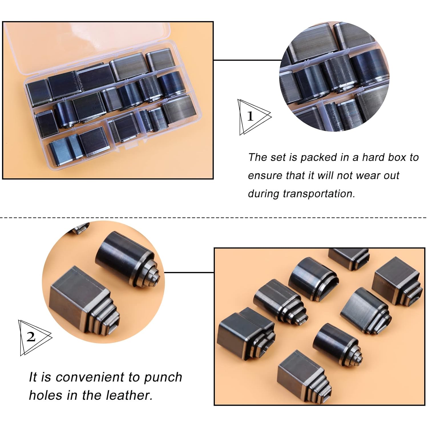 Set 52 matrite perforare piele, perforatoare metalice de diferite forme, usor de utilizat, pentru mercerie
