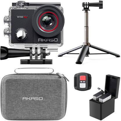 Camera video sport 4K, camera de actiune WiFi Ultra HD 20 MP cu 2 acumulatori, carcasa impermeabila 40 m, stabilizare imagine, touchscreen de 2 inch, trepied reglabil, telecomanda 2.4 g si husa de depozitare si transport