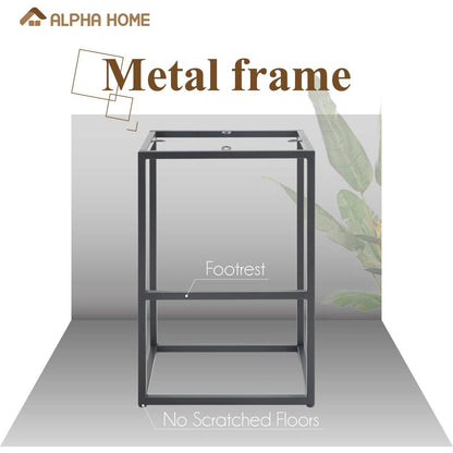 Set 2 scaune de bar gri, fara spatar, sezut 76 cm, piele ecologica, perna groasa, cadru metalic cromat robust, suport pentru picioare-Ideal pentru bucatarie, bar sau insula de bucatarie