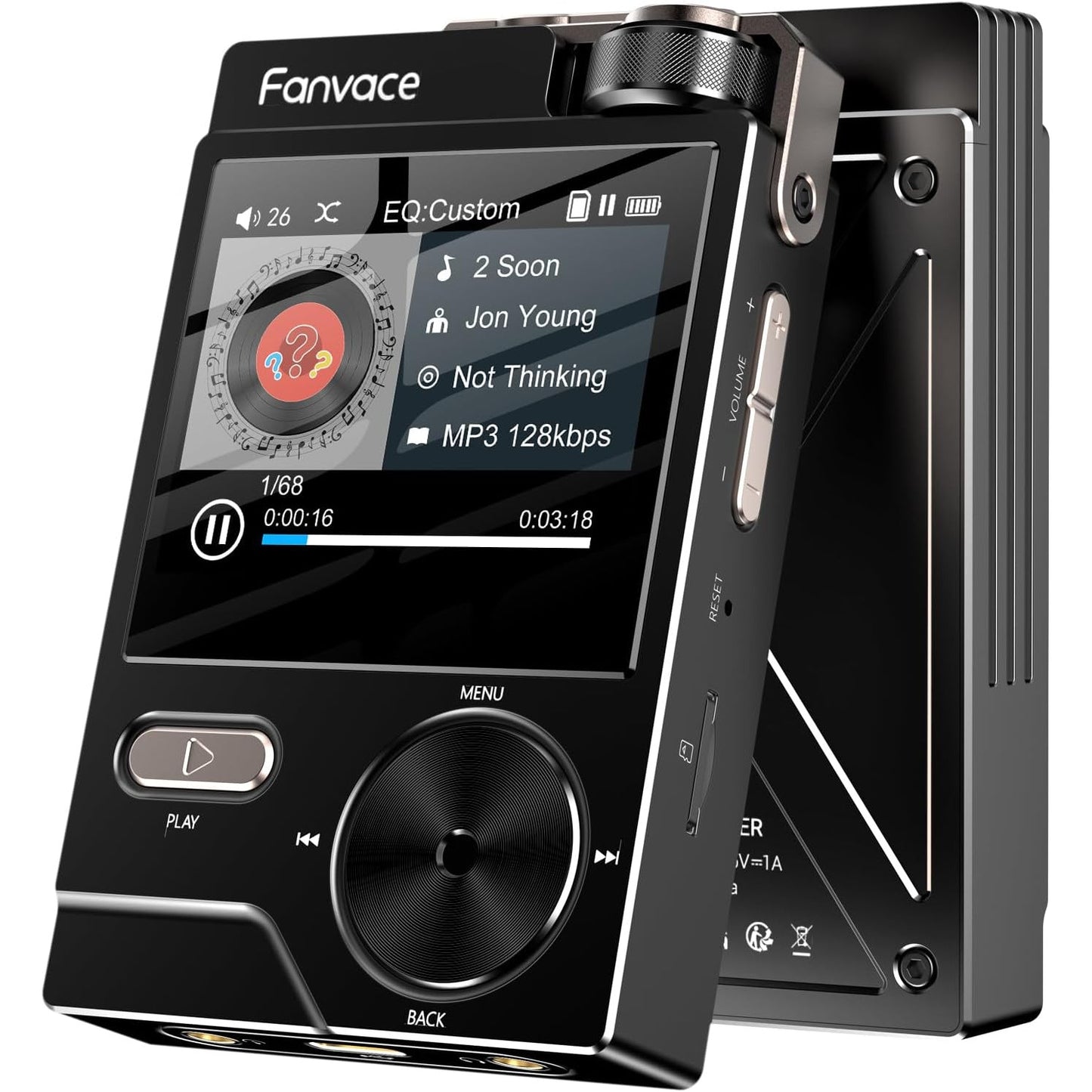 MP3 Player HiFi 64GB, audio Lossless DSD/FLAC/WAV, DAC profesional WM8965, 24bit/192kHz, ecran color 2 inch TFT, card MicroSD 64GB inclus, suport extindere pana la 256GB, baterie 2000mAh, USB-C si Jack 3.5mm, negru