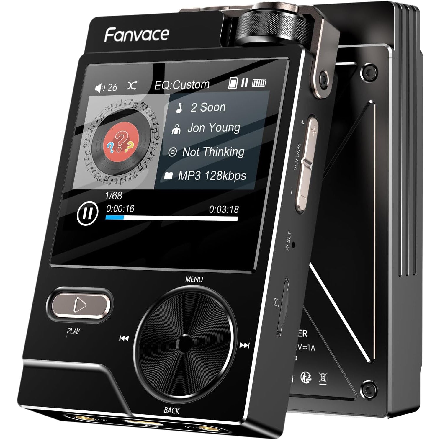 MP3 Player HiFi 64GB, audio Lossless DSD/FLAC/WAV, DAC profesional WM8965, 24bit/192kHz, ecran color 2 inch TFT, card MicroSD 64GB inclus, suport extindere pana la 256GB, baterie 2000mAh, USB-C si Jack 3.5mm, negru