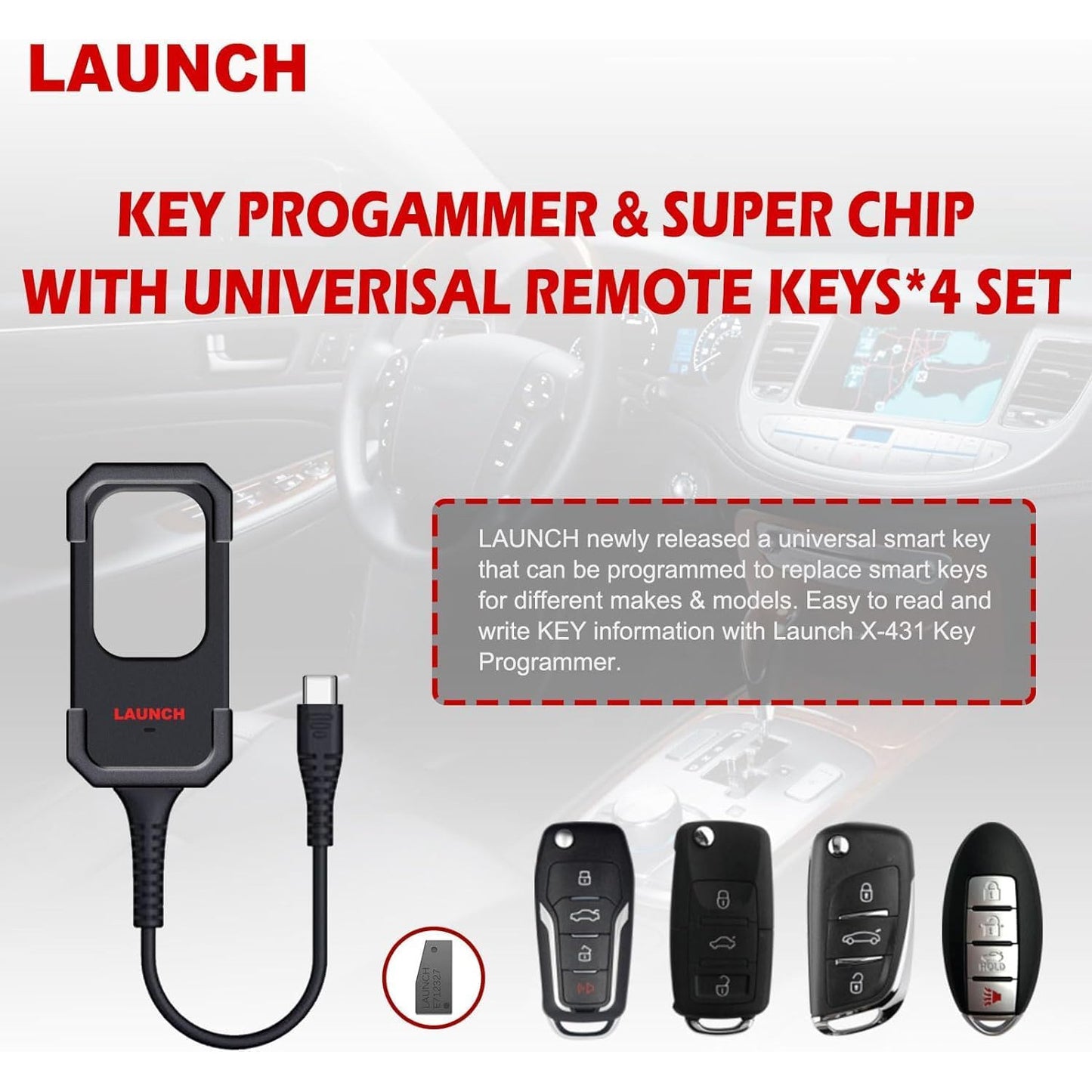 Kit Programare Chei Auto & Telecomenzi, Dispozitiv IMMO cu 4 telecomenzi universale, 1 Super Chip, compatibil X431 IMMO Elite, Plus, Pro, Pad, Pad V, Pad VII, LAUNCH X-431