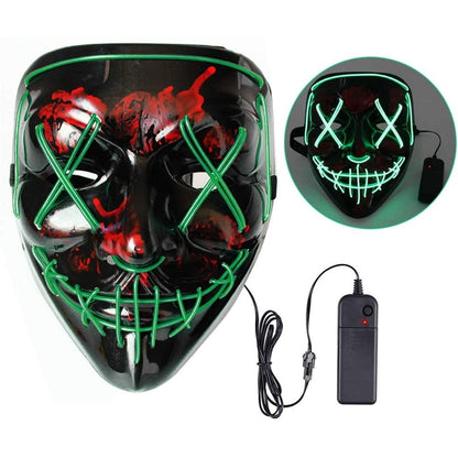 Masca Halloween cu led , cu fir electroluminescent de neon , masca purge horror luminoasa culoare verde