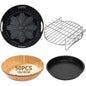 Set accesorii compatibile friteuza cu aer cald 4 x 19 cm – gratar, tava pizza si hartie de copt siliconica pentru Russell Hobbs 4L, Philips 2000 4, 2L, Ninja 5, 2L, COSORI 3, 8L