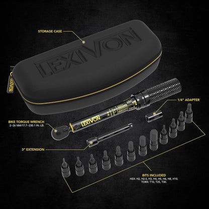 Set cheie dinamometrica 2-26 Nm, cu chei tubulare cu biti torx si hex, adaptor 1/4 inch, extensie de 3 inch, cu clichet, Lexivon LX-191