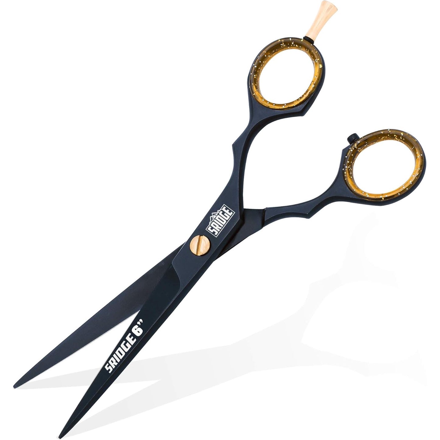 Foarfeca profesionala de tuns pentru frizerie, salon, coafor, din otel inoxidabil, 15, 2 cm, cu lame convexe ascutite, tensiune reglabila, protectie degete detasabila, taiere par si varfuri despicate, multifunctional, negru