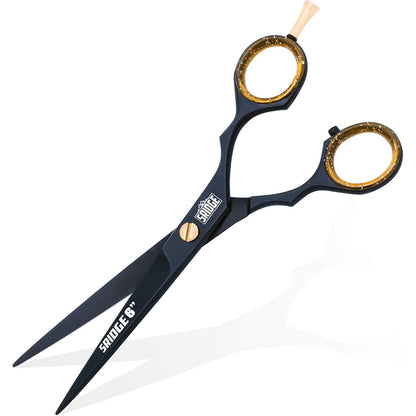 Foarfeca profesionala de tuns pentru frizerie, salon, coafor, din otel inoxidabil, 15, 2 cm, cu lame convexe ascutite, tensiune reglabila, protectie degete detasabila, taiere par si varfuri despicate, multifunctional, negru