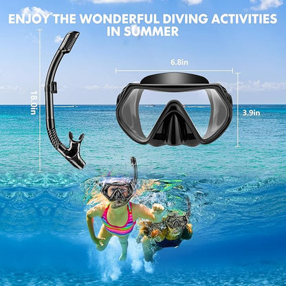 Set masca de snorkeling profesionala anti-ceata cu snorkel, cureaua reglabila, inchidere cu bila, sticla securizata, din silicon alimentar de inalta calitate, pentru barbati si femei, masca de scafandru pentru scufundari, negru/roz